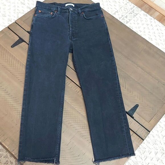 Re/done High Rise Raw Hem Straight Jeans Buttonfly Faded Black Sz 29 - Picture 3 of 12